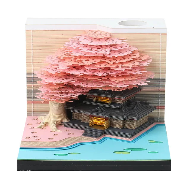 2024 Calendar Blue Earth Astronauts Omoshiroi Block 3D Memo Pad Paper Sticky Notes Tree House Earth LED Light Gift Items