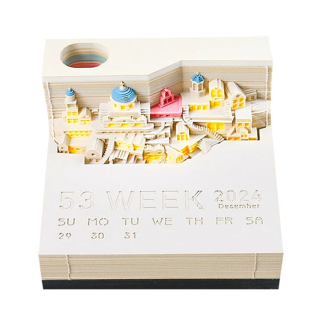 Omoshiroi Block 3D Art Calendar 2024 Panda Memo Pad Kawaii 3D Sticky Note Blocks 3D Note Paper Carving Model Gift