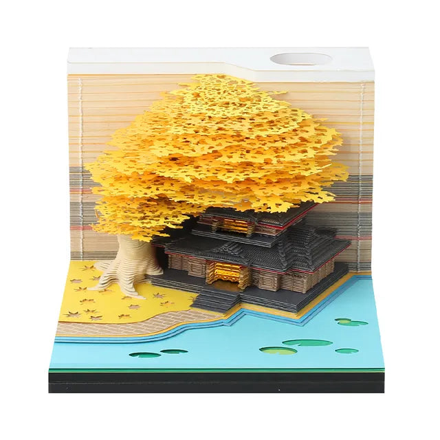 2024 Calendar Blue Earth Astronauts Omoshiroi Block 3D Memo Pad Paper Sticky Notes Tree House Earth LED Light Gift Items