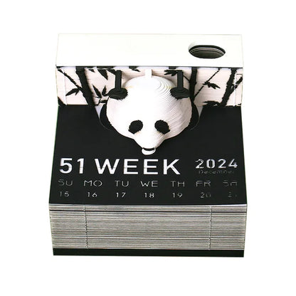 Omoshiroi Block 3D Art Calendar 2024 Panda Memo Pad Kawaii 3D Sticky Note Blocks 3D Note Paper Carving Model Gift