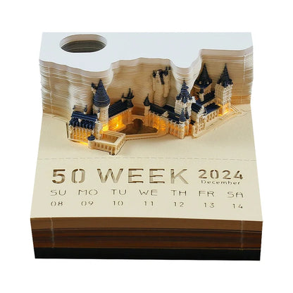 2024 Calendar Blue Earth Astronauts Omoshiroi Block 3D Memo Pad Paper Sticky Notes Tree House Earth LED Light Gift Items