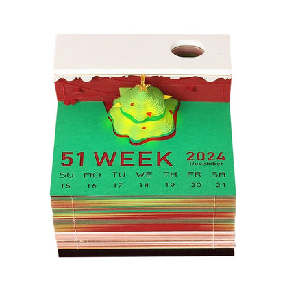 Omoshiroi Block 3D Art Calendar 2024 Panda Memo Pad Kawaii 3D Sticky Note Blocks 3D Note Paper Carving Model Gift