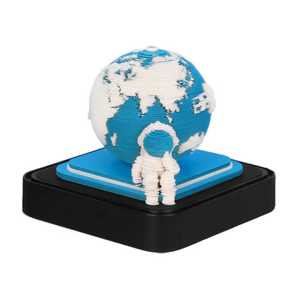 2024 Calendar Blue Earth Astronauts Omoshiroi Block 3D Memo Pad Paper Sticky Notes Tree House Earth LED Light Gift Items