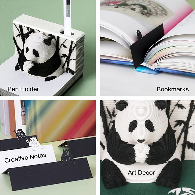 Omoshiroi Block 3D Art Calendar 2024 Panda Memo Pad Kawaii 3D Sticky Note Blocks 3D Note Paper Carving Model Gift