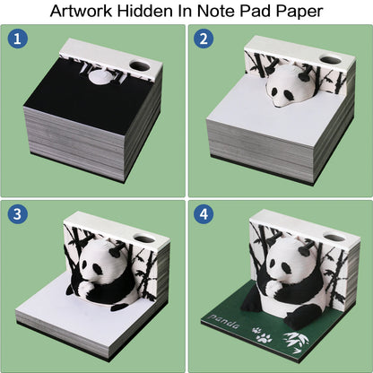 Omoshiroi Block 3D Art Calendar 2024 Panda Memo Pad Kawaii 3D Sticky Note Blocks 3D Note Paper Carving Model Gift