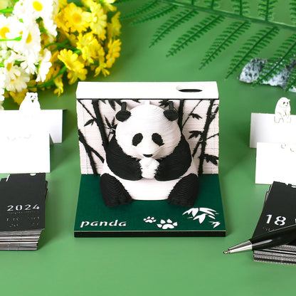 Omoshiroi Block 3D Art Calendar 2024 Panda Memo Pad Kawaii 3D Sticky Note Blocks 3D Note Paper Carving Model Gift