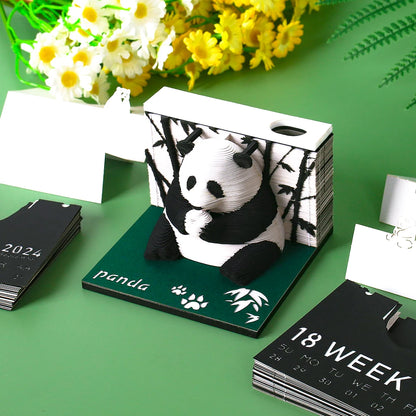 Omoshiroi Block 3D Art Calendar 2024 Panda Memo Pad Kawaii 3D Sticky Note Blocks 3D Note Paper Carving Model Gift